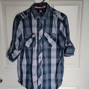 Rock and Republic mens medium, teal and white buttondown shirt.